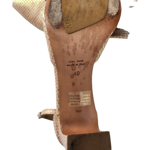 AGL D'Orsay Pink Pearlescent Snakeskin Ankle Strap Chunk Heels Sz. 9.5 US 40 EU - Picture 10 of 10